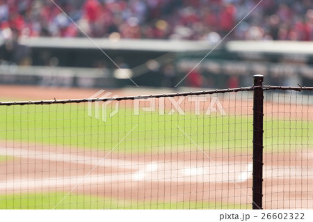 広島東洋カープ本拠地、マツダスタジアム 防球ネット越しに眺めるホームベース付近 広島東洋カープ本拠地、マツダスタジアム 防球ネット越しに眺めるホームベース付近 26602322