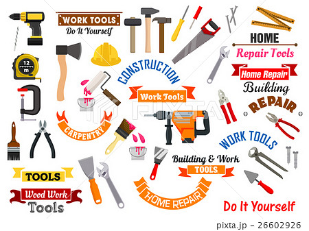 Work tools icons. Repair, construction signs set 26602926