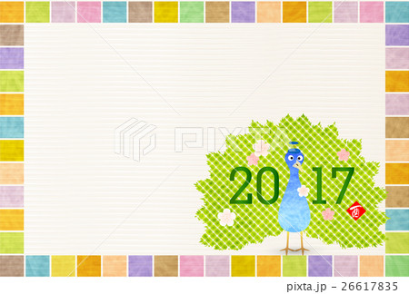 酉　孔雀　年賀状　背景  26617835