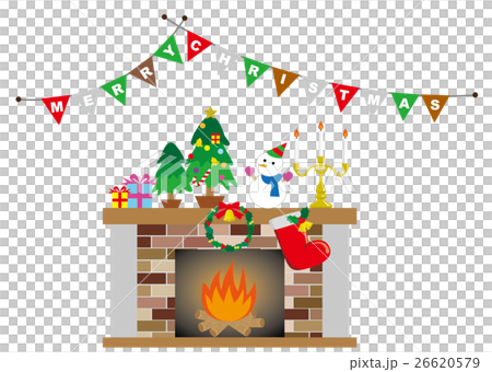 クリスマスと暖炉とバナー 色違い のイラスト素材