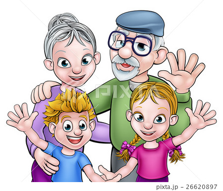 Cartoon Grandparents and Children - Stock Illustration [26620897] - PIXTA