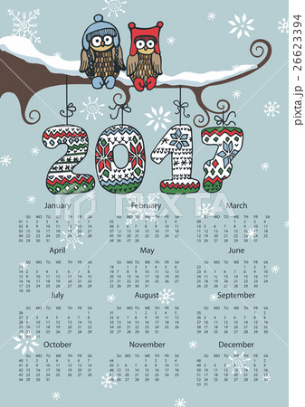 New Year Calendar 2017.Owl couple,Knitting numbers 26623394