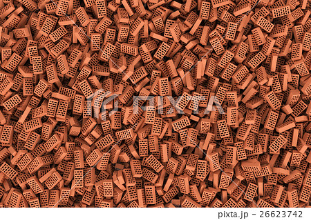 Rendering huge amount of red face bricks lying 26623742