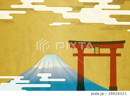 富士山と鳥居【和風背景・シリーズ】 26626321