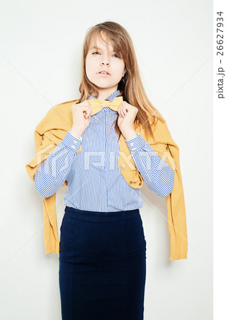 Young Fashion Woman. Yellow Bow Tie 26627934