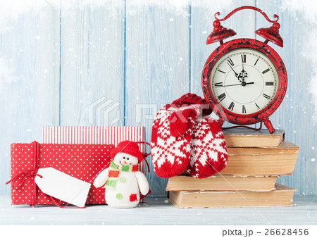 Christmas alarm clock, gifts and mittens 26628456