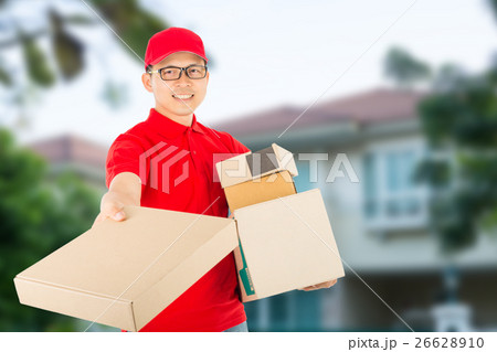 .Delivery service to customer receiving package. 26628910