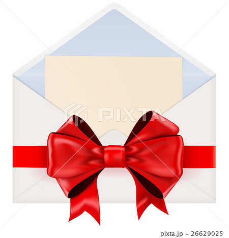 Envelope with letter with red ribbon bow 26629025