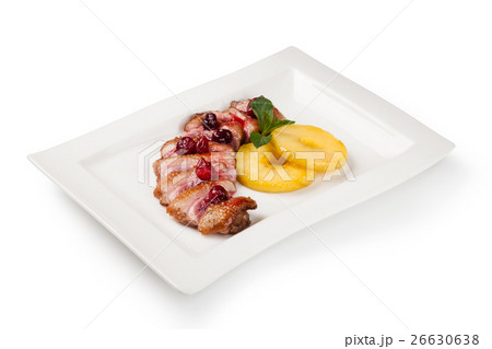 grilled duck meat with cherry sauce 26630638