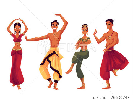 Male And Female Indian Dancers In Traditionalのイラスト素材