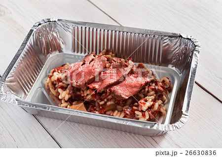 Healthy food in box, diet concept. Beef Pastrami 26630836