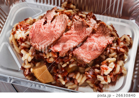 Healthy food in box, diet concept. Beef Pastrami Healthy food in box, diet concept. Beef Pastrami 26630840