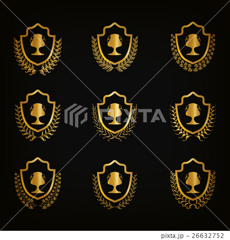 Golden shields with laurel wreaths, cups 26632752