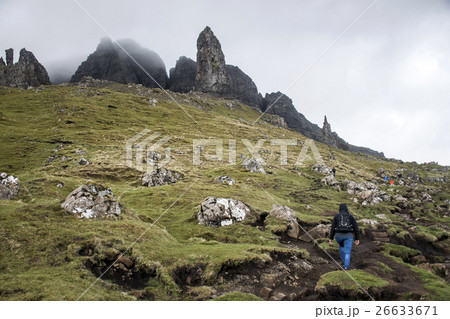 Girl Hiking Old Man of Storr Isle Skye Scotland UK 26633671