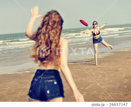Girls Beach Summer Holiday Vacation Togetherness Concept Girls Beach Summer Holiday Vacation Togetherness Concept 26637147