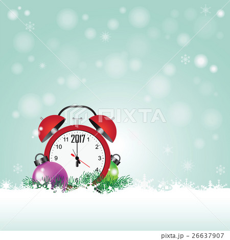 Christmas card with red clock with date 2017 26637907