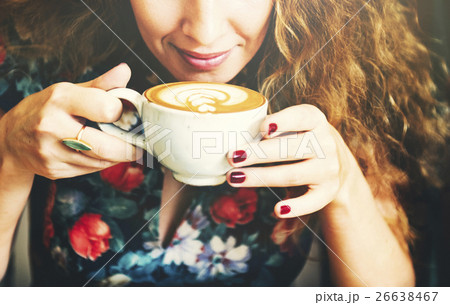 Woman Drinking Coffee Breakfast Refreshment Concept Woman Drinking Coffee Breakfast Refreshment Concept 26638467