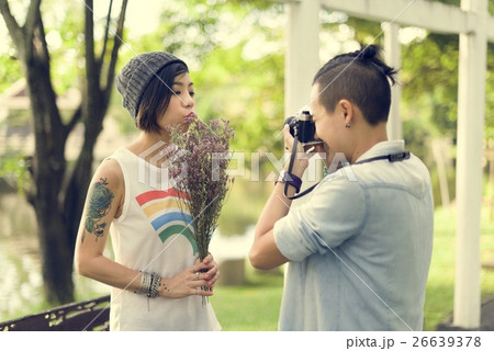 LGBT Lesbian Couple Moments Happiness Concept 26639378