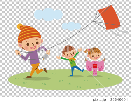 兩個孩子在新的一年裡玩風箏 26640604