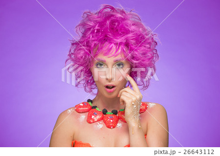 girl with pink hair. a necklace of candy 26643112