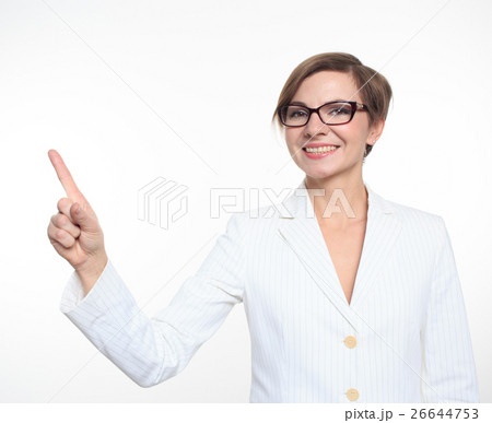 Young attractive businesswoman pressing the Young attractive businesswoman pressing the 26644753