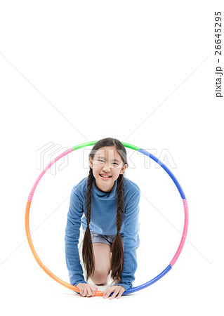 Portrait happy Asian child girl playing hulahoop 26645295