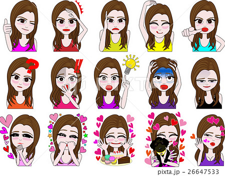 女の子のいろんな表情のイラスト素材