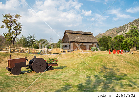 Livestock barn wooden with cart in farm Livestock barn wooden with cart in farm 26647802
