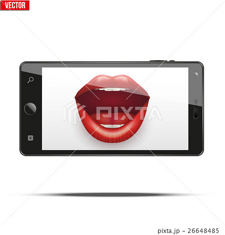 Smartphone with women's lips on the screen. Smartphone with women's lips on the screen. 26648485