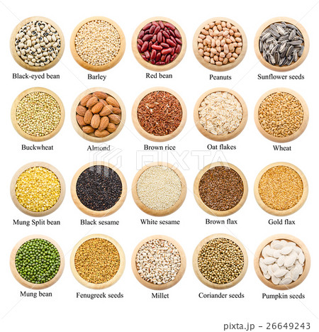 Dried grains, peas and rice collection with titles Dried grains, peas and rice collection with titles 26649243