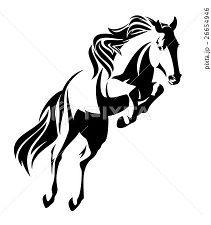 ここへ到着する馬 イラスト 無料 白黒