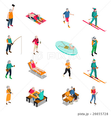 Elderly People Isometric Icons Set 26655728