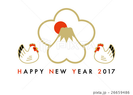 年賀状 2017年　梅 富士山 酉（白） 26659486