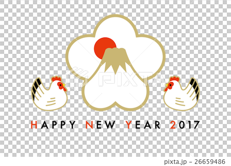年賀状 2017年　梅 富士山 酉（白） 26659486
