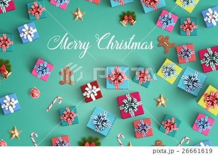 Merry Christmas and gift box on black background 26661619