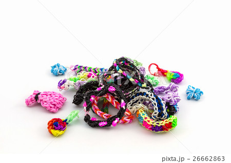 Colorful of elastic rainbow loom bands. 26662863