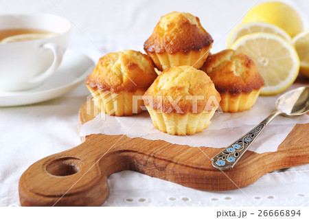 Lemon muffins and cup of tea 26666894