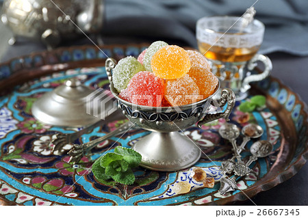 Green Tea and jelly sweets Green Tea and jelly sweets 26667345