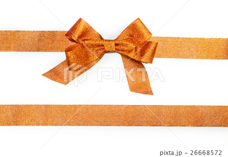 Golden horizontal gift ribbons and luxurious bow Golden horizontal gift ribbons and luxurious bow 26668572