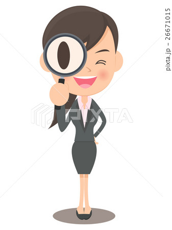 虫眼鏡を持つ女性会社員 虫眼鏡を持つ女性会社員 26671015