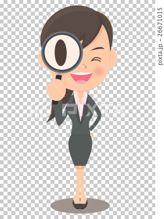 虫眼鏡を持つ女性会社員 虫眼鏡を持つ女性会社員 26671015