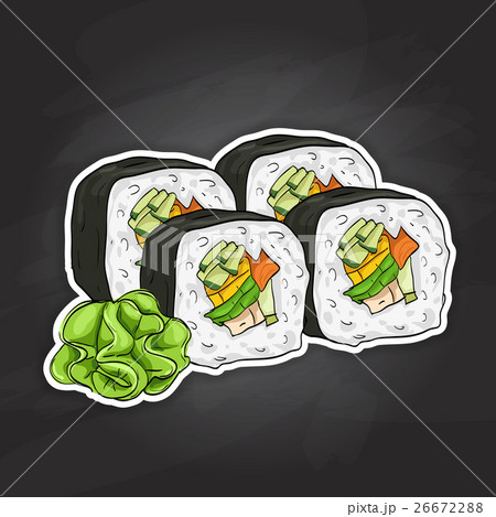 Vector sushi color sketch, Vegetable roll Vector sushi color sketch, Vegetable roll 26672288