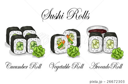 Vector sushi color sketch, set Vector sushi color sketch, set 26672303