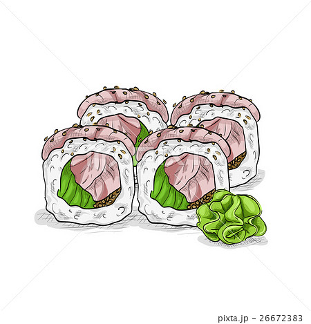 Vector sushi color sketch, Hamachi roll Vector sushi color sketch, Hamachi roll 26672383