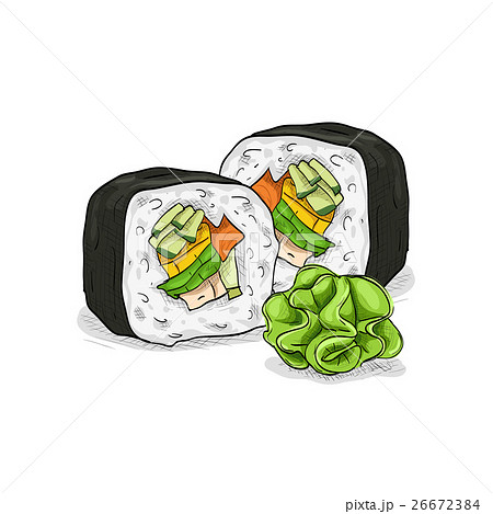 Vector sushi color sketch, Vegetable roll 26672384