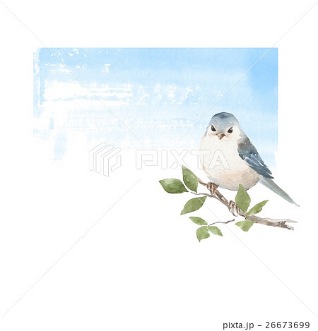 Cute Watercolor Bird And Blue Sky 2のイラスト素材