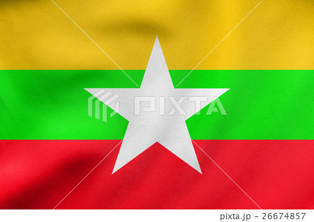 Flag of Myanmar waving, real fabric texture 26674857
