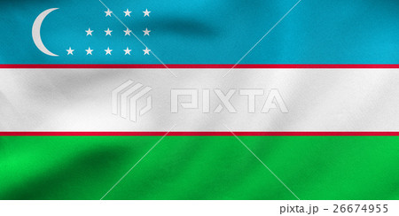 Flag of Uzbekistan waving, real fabric texture Flag of Uzbekistan waving, real fabric texture 26674955