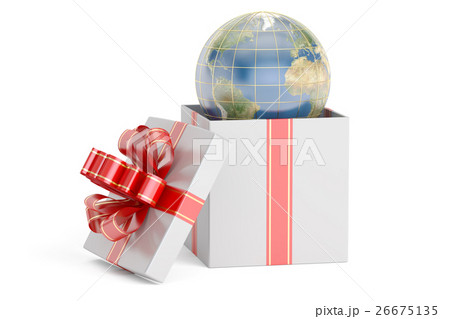 Open gift box with globe, 3D rendering Open gift box with globe, 3D rendering 26675135
