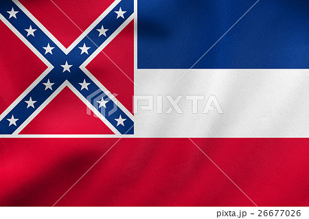Flag of Mississippi waving, real fabric texture Flag of Mississippi waving, real fabric texture 26677026